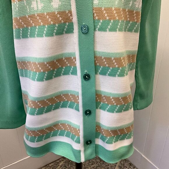 Vintage Women’s 12 Green Holiday Christmas Cardigan Sweater Granny USA - Picture 4 of 13